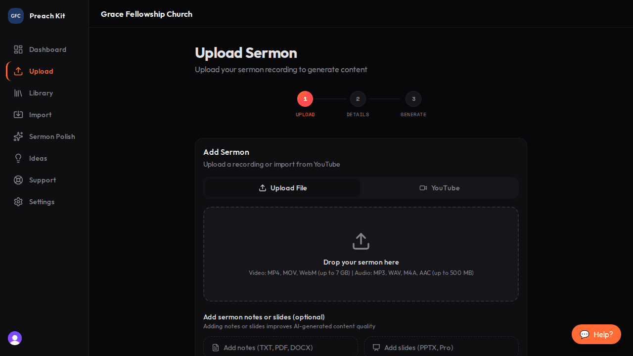 The Analyze form showing a dashed drop zone and a YouTube tab
